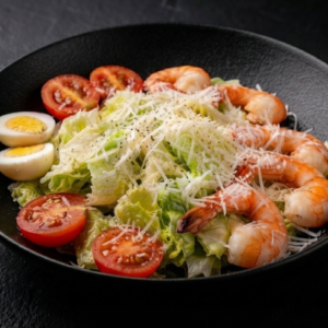 Caesar salad with prawns